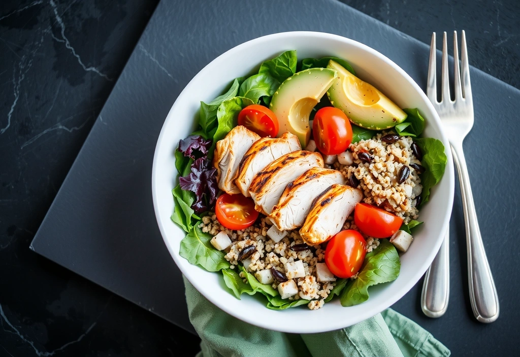 Ausgewogene Mahlzeit mit Proteinen und Gemüse